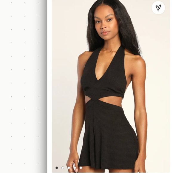NWT Lulus Delightful Day Off Black Halter Lounge Romper (Size M)